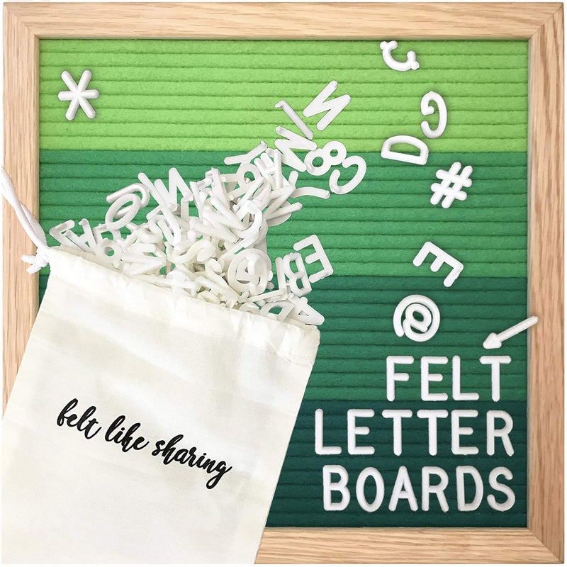 Felt Like Sharing Square Letter Board (Green Felt - 10â€x10â€) â€“ Changeable Message Board with 3 Sets of Felt Board Letters for Home, Office, & Aesthetic Room Decor â€“ Wall Letterboard Signs In Oak Frame - Image 1
